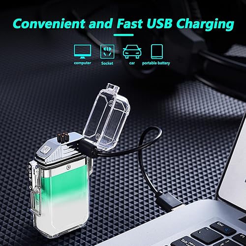 Miniatura 4 de YOZWOO Encendedor eléctrico con reloj, encendedor recargable por USB para campamento, encendedor impermeable de doble arco sin llama para vela,