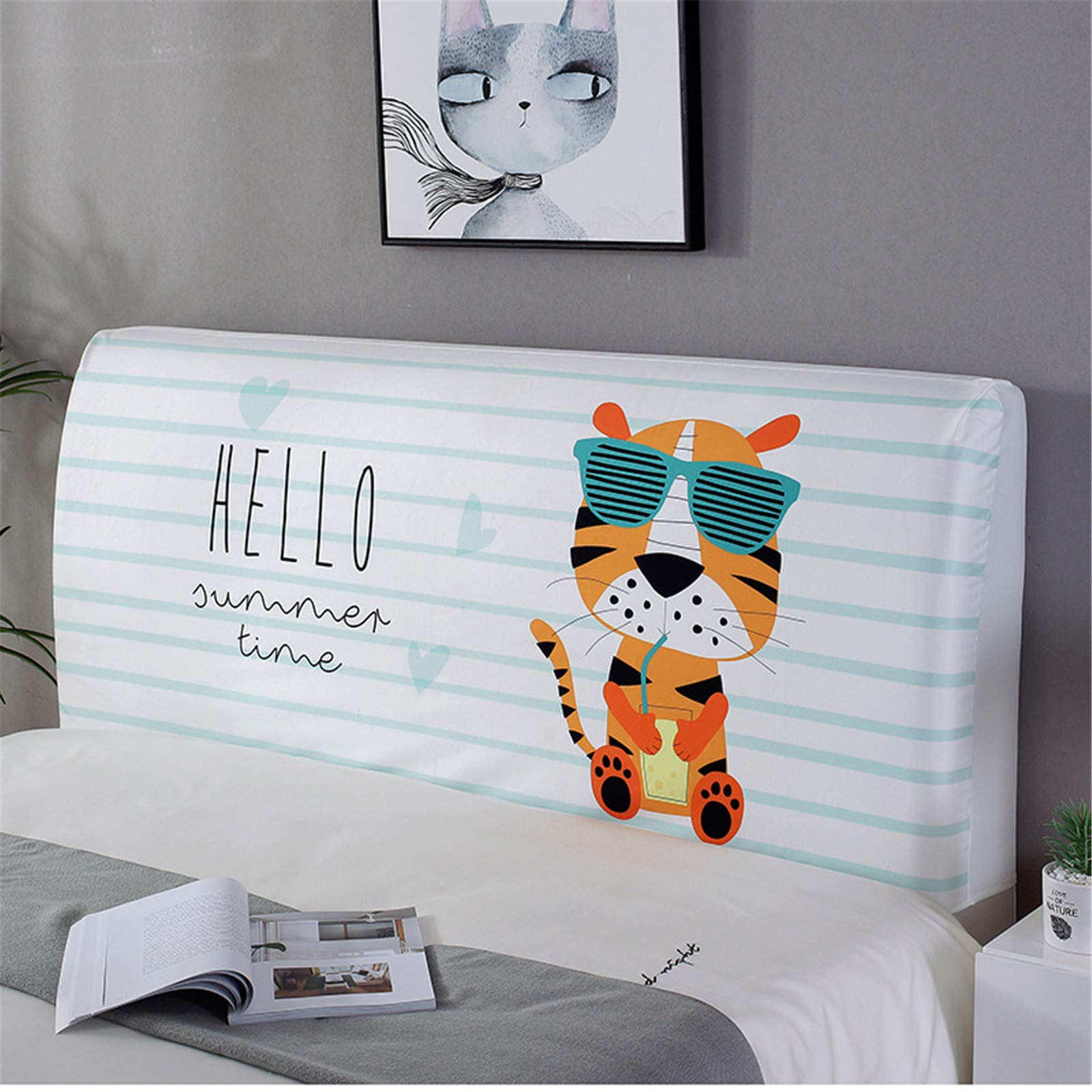 FANSU Copertura Elastica Per Testiera Letto Con Stampa Coniglio - Antipolvere, In Poliestere, Adattabile A Letti Singoli E Matrimoniali (220cm)