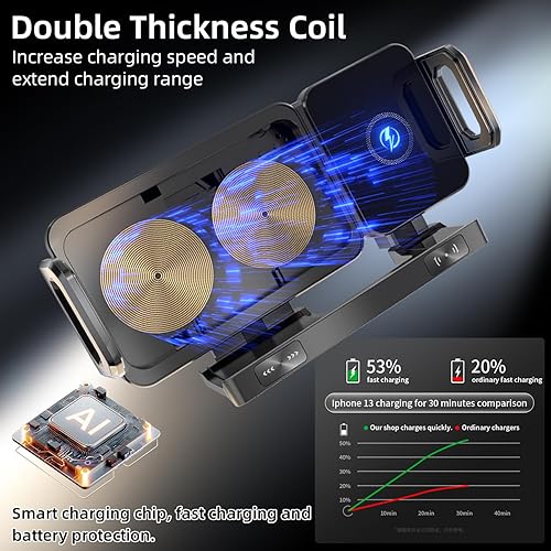Miniatura 3 de Soporte para teléfono de automóvil, soporte para teléfono celular de ventilación de aire ultra estable, cargador rápido inalámbrico de doble bobina