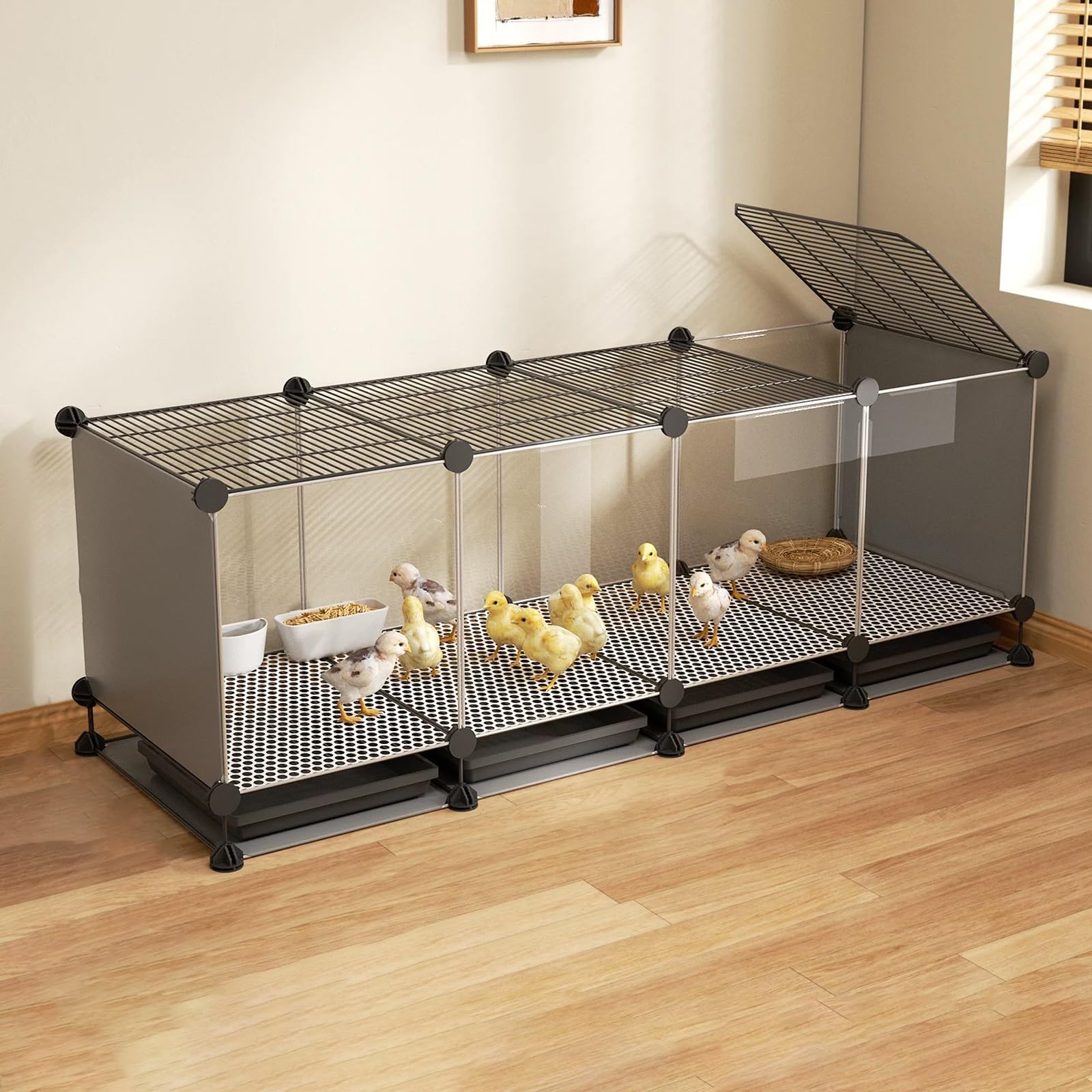 Poultry Housing Enclosure for Chick Rearing with Clear Panels, DIY Build, Pull-Out Tray for Indoor or Outdoor Use, Ideal for Hobby Breeders, 74x38x48 cm