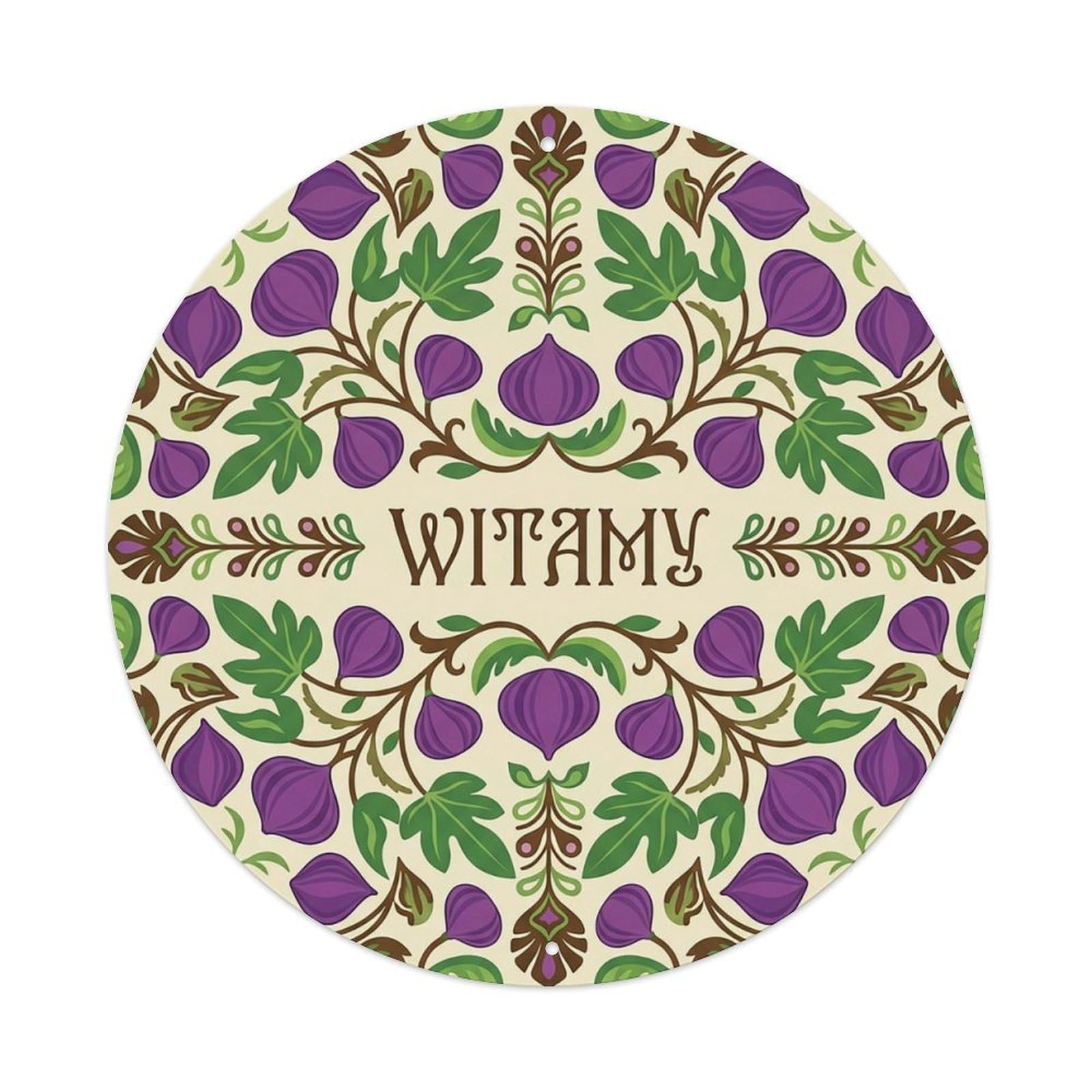 Vintage Polish Folk Art Witamy Welcome Fig Branch Metal Tin Sign