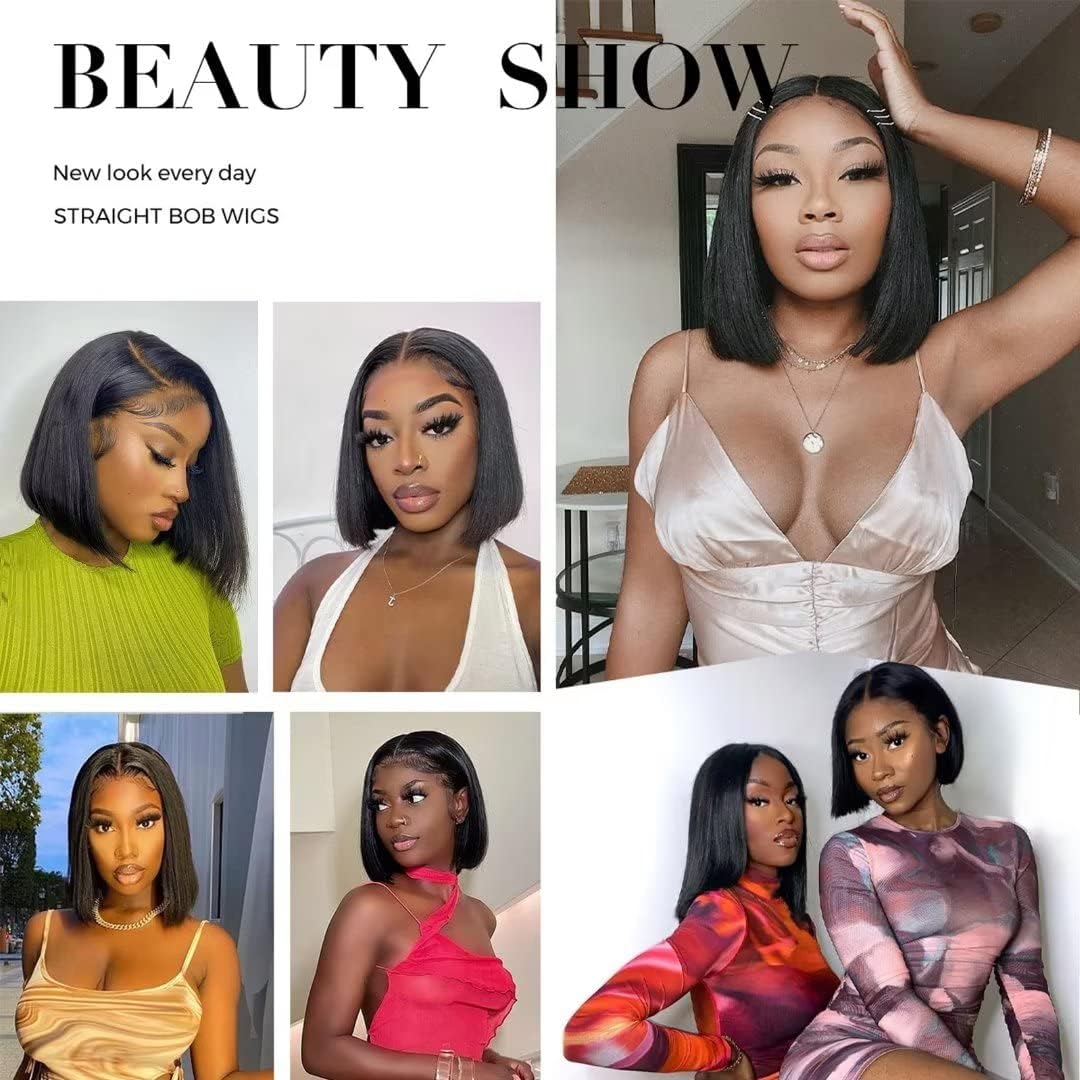 4X4 Bob Human Hair Wig 100% Echthaar Perücke Straight Lace Front Wigs Glueless Wig Human Hair Perücke Damen Echthaar for Black Women 180% Density 10 Zoll (26cm)