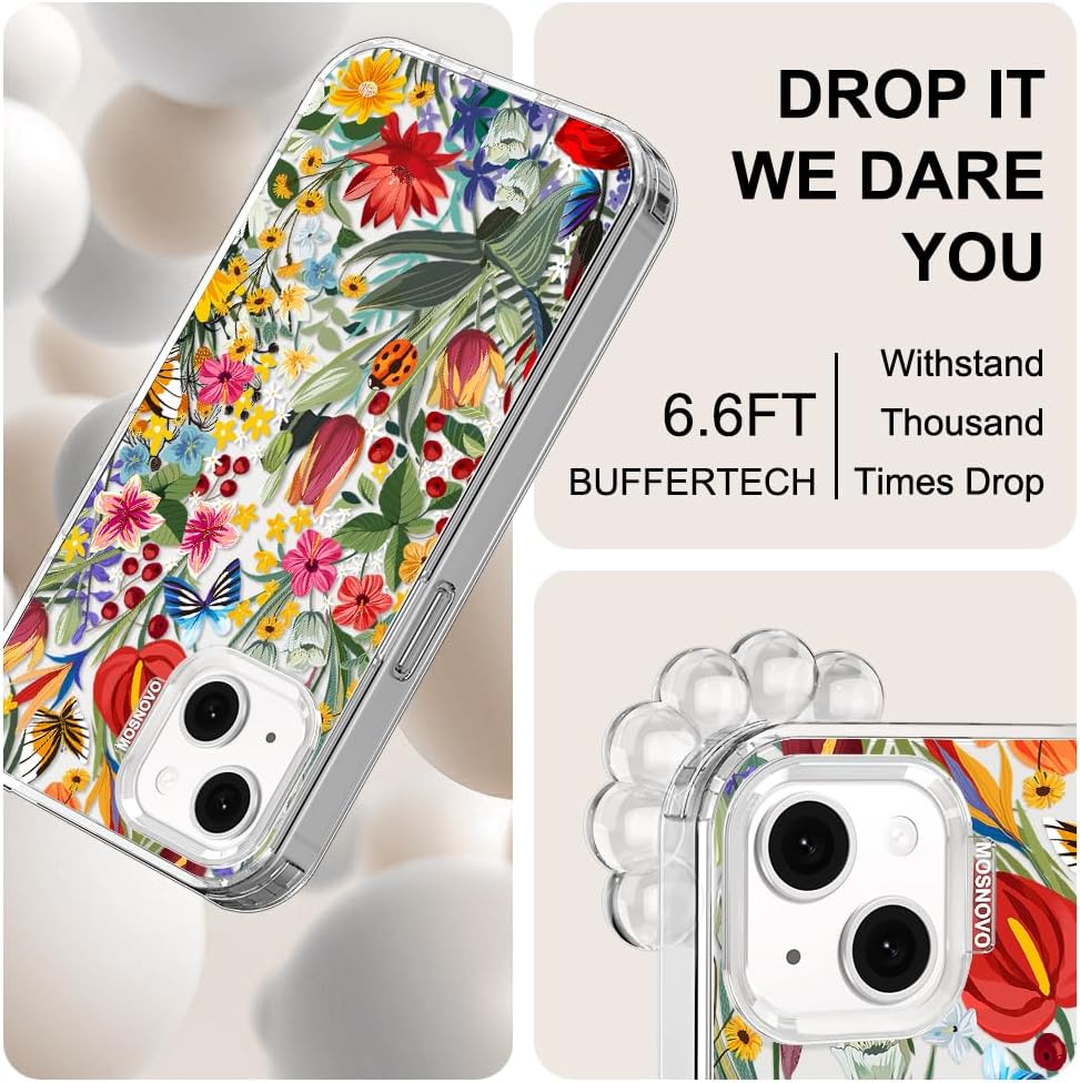 MOSNOVO for iPhone 13/14 Case | Military Grade 6.6ft Drop Tested | Clear with in The Garden Design - Image 6