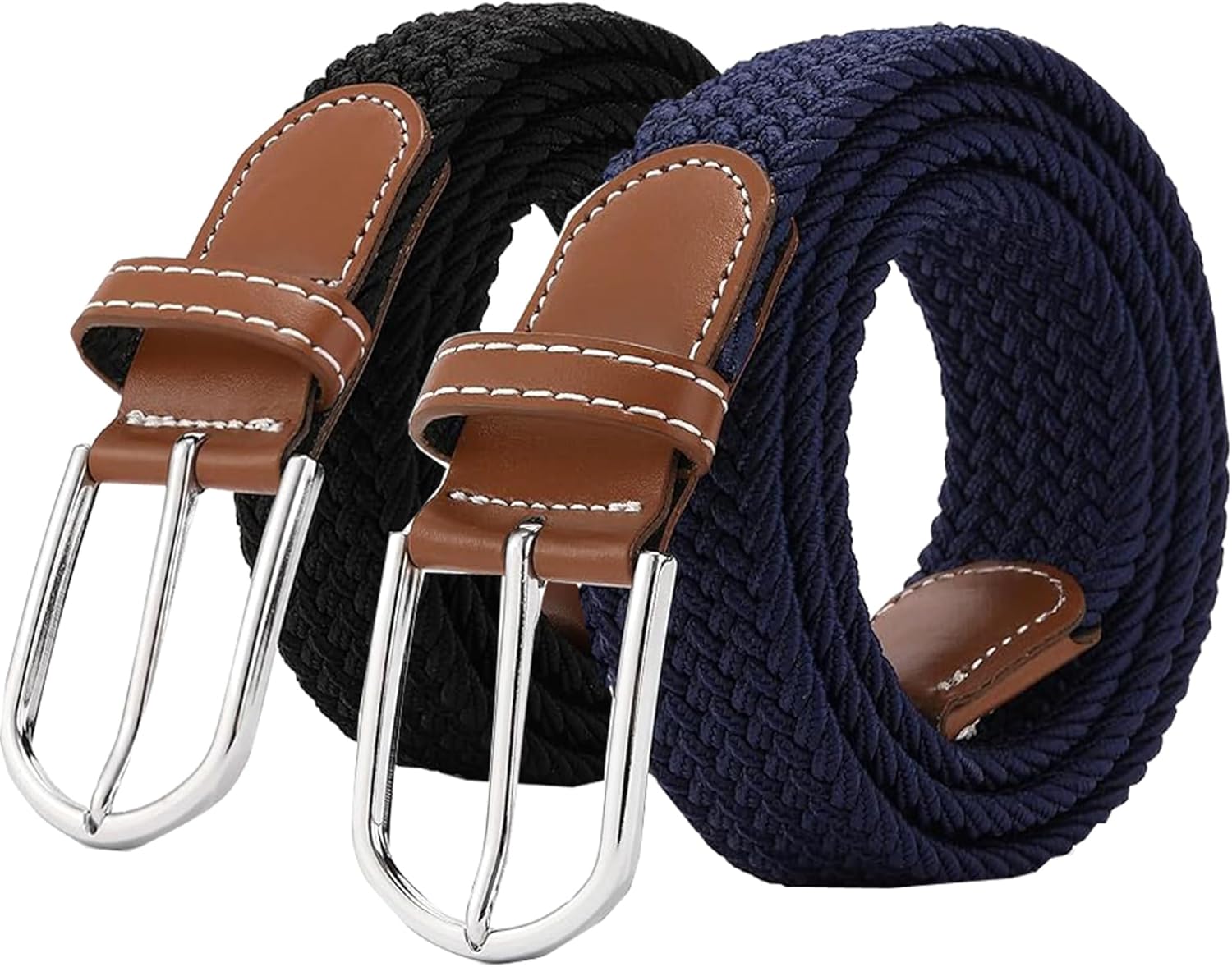 Set of 2 Womens Belt Casual Braided Elastic Fabric Woven Stretch Elasticated Belts