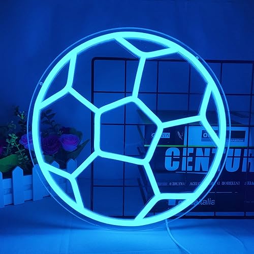 Miniatura 26 de Letreros de neón azules con forma de fútbol, luces de neón para decoración de pared, letrero de luz LED para dormitorio, niños, sala