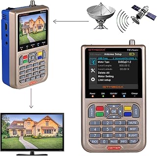 GT Media V8 Satfinder Meter Localizador de señal de satélites Digital Buscador de Satélite Medidor de Campo HD 1080P DVB-S/S2/S2X, 3.5" LCD Visualización de la Pantalla