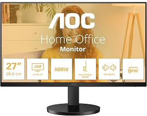 AOC U27B3AF 27 Inch UHD Monitor, Speakers, Height Adjustable, HDR10 3840×2160, 60 Hertz, HDMI 2.0, DisplayPort 1.4 Black, …