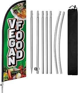 Vegan Food Flag for Business, Vegan Food Signs, 8FT Polyester Advertising Swooper Flag with Aluminium Alloy Flag Pole Kit, Stainless Steel, Ground Spike, Portable Bag
