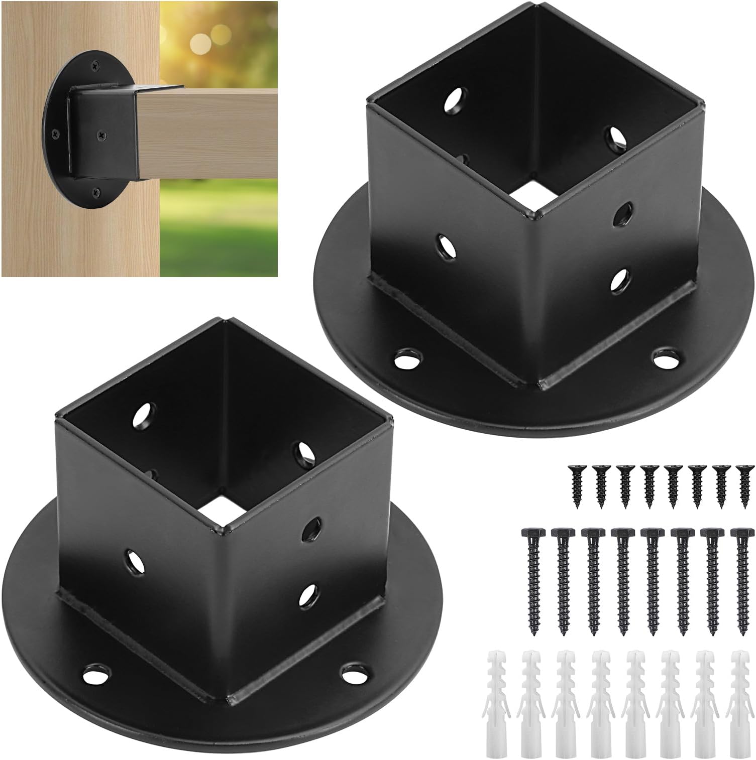 Cskunxia2Pcs Post Base 2x2 Post Anchor Base Floor Flange Post Base Brackets Square Fence Pole Base for Deck Railing Mailbox