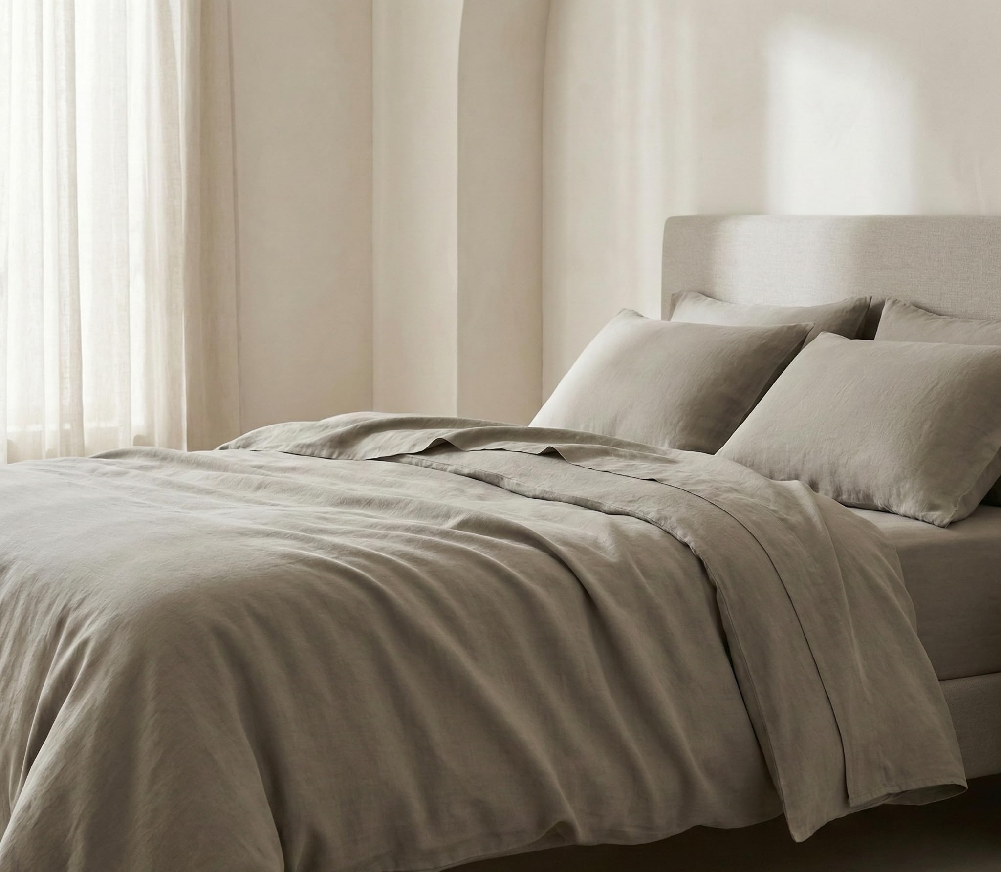Set Copripiumino - Biancheria da Letto 100% Puro Lino, Comfort Traspirante e Termoregolante, Lusso Fatto a Mano - Beige Naturale, Queen (Standard USA) (223,5 x 228,6 cm)