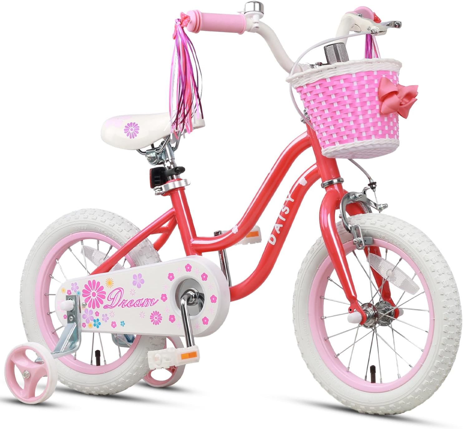 Glerc Daisy Girls Bike, 12 14 16 Inch Kids Bike for Ages 2-7 Years Old Children, Princess Style Kids Bicycle with Training Wheels & Basket & Streamers, Multiple Colors