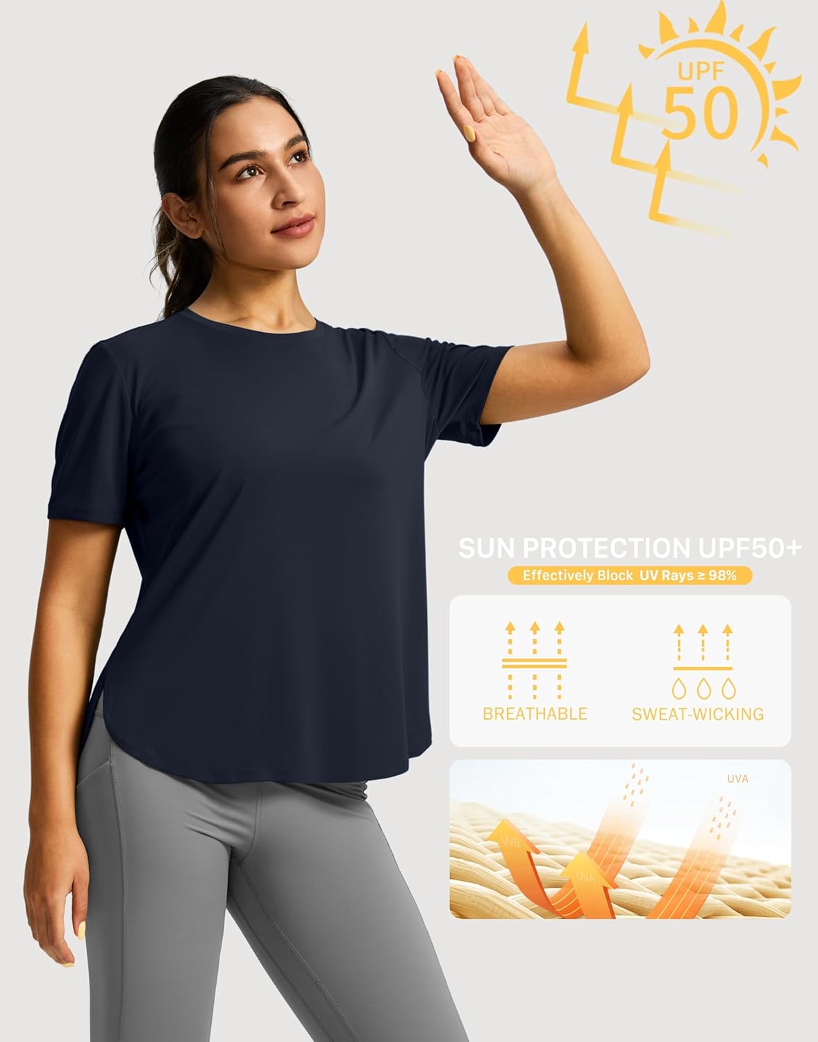 Soothfeel Women's Short Sleeve Workout Shirts UPF 50+ Sun Protection Breathable Athletic Tee Tops Gym Running Yoga T-Shirts - Image 2