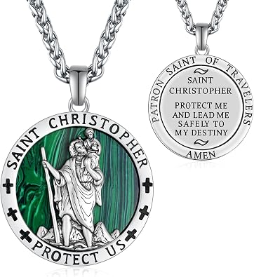 925 Sterling Silver St Michael/St Christopher Pendant Necklace for Men Women Religious Amulets Jewelry Gifts