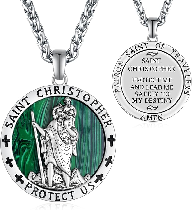 925 Sterling Silver St Michael/St Christopher Pendant Necklace for Men Women Religious Amulets Jewelry Gifts