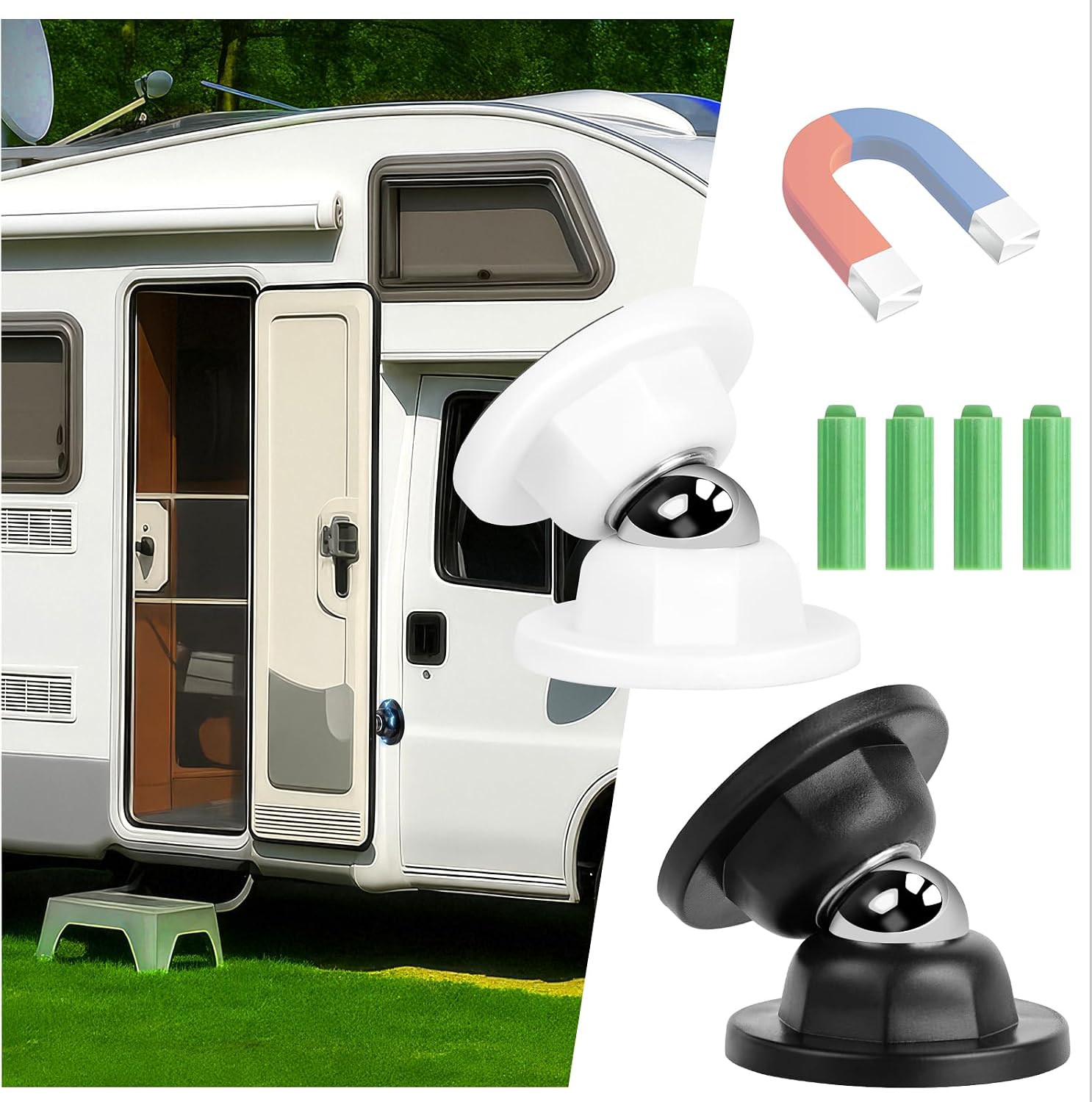 2 Pcs RV Magnetic Door Buckles Provide Windproof Door Stops For Rv Campers, Keeping The Doors Open And Protected From Impact And Damage.Essential Accessories For Travel Camping (White, Black) image 2