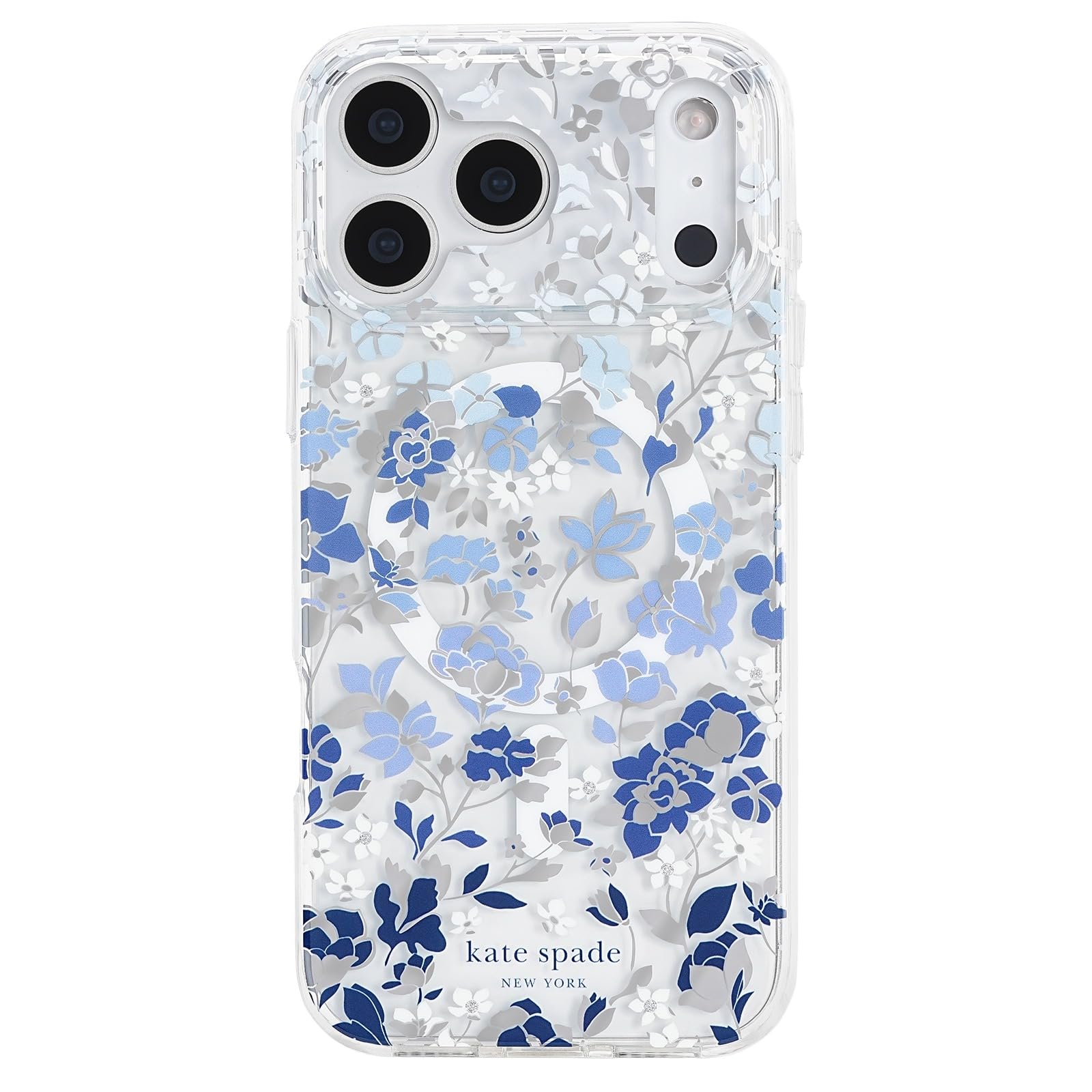 Kate Spade New York iPhone 17 Pro Max Case - Compatible with MagSafe - Designer Phone Case - Flowerbed Blue Gems