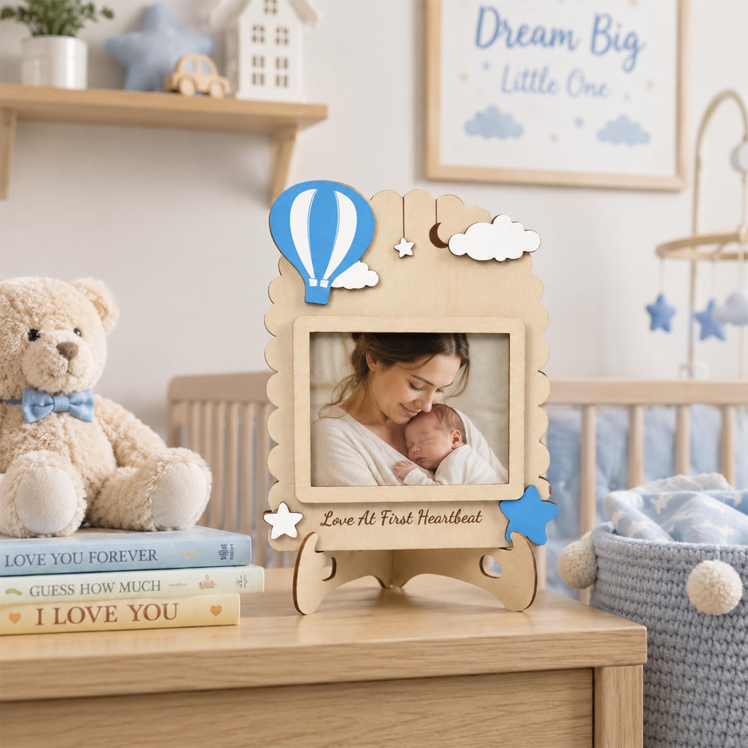 Baby Announcement Sign Ultrasound Picture Frames Double-Sided Photo Prop | Nursery Photo Prop for Boys Hello World Wooden Newborn Sign Baby Name Sign Pregnancy Announcement Gifts
