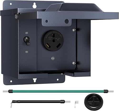 Joinfworld Caja de toma de corriente de 30 amperios con disyuntor, resistente a la intemperie 125250 V UL Nema TT-30R Receptáculo de RV, caja de