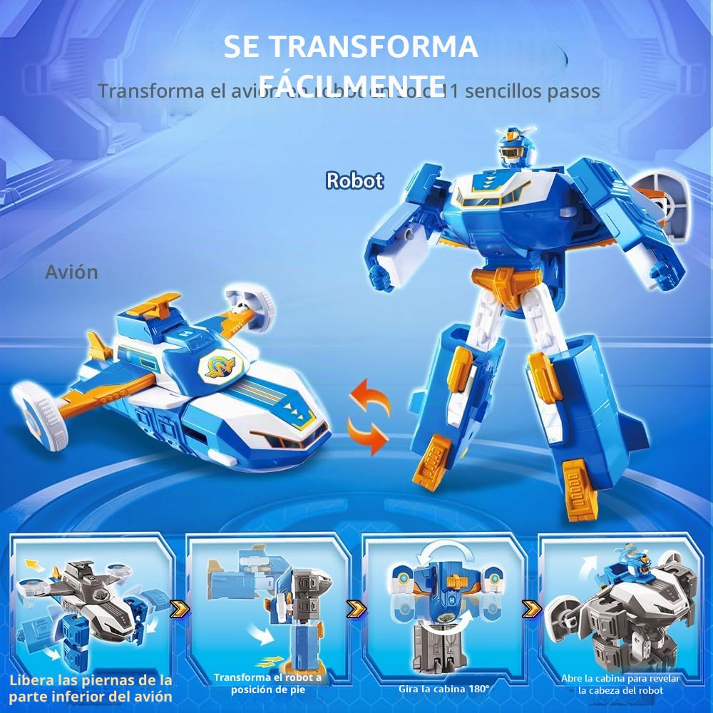 Super Wings 2-en-1 Mini World Aircraft Robot con luz Fresca y Efectos de Sonido, Juguete para niños y niñas Mayores de 3 años