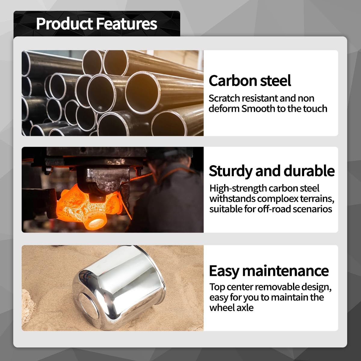 2Pcs 5.15inch Trailer Wheel Center Caps Push Through 5.12" Bore 4.95" Tall Top Removable for Truck SUV RV Wheel Rim, Chrome Wheel Cover