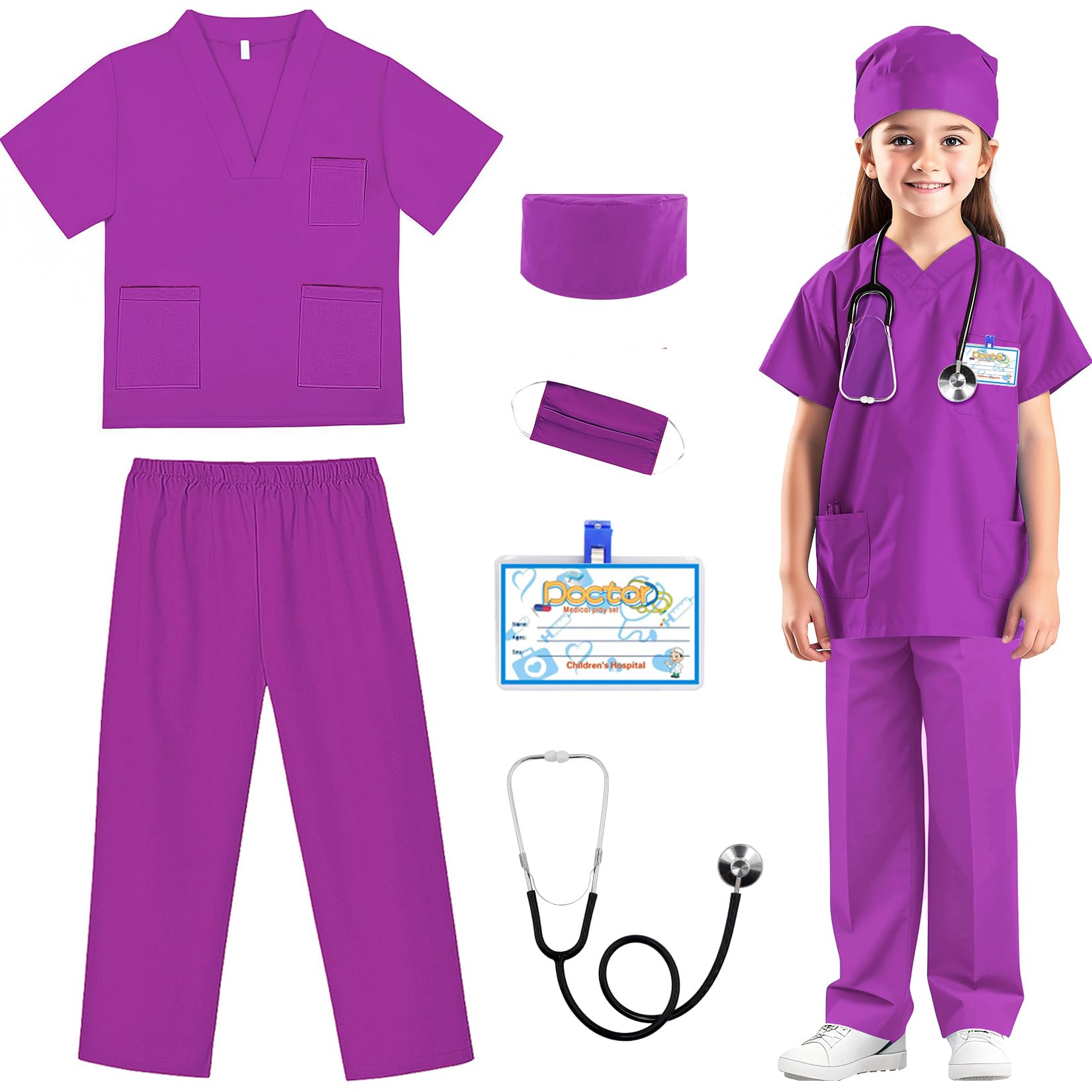 RioRand Doctor Costume for Kids,Toddler Nurse Scrubs with Accessories Dress Up Cosplay