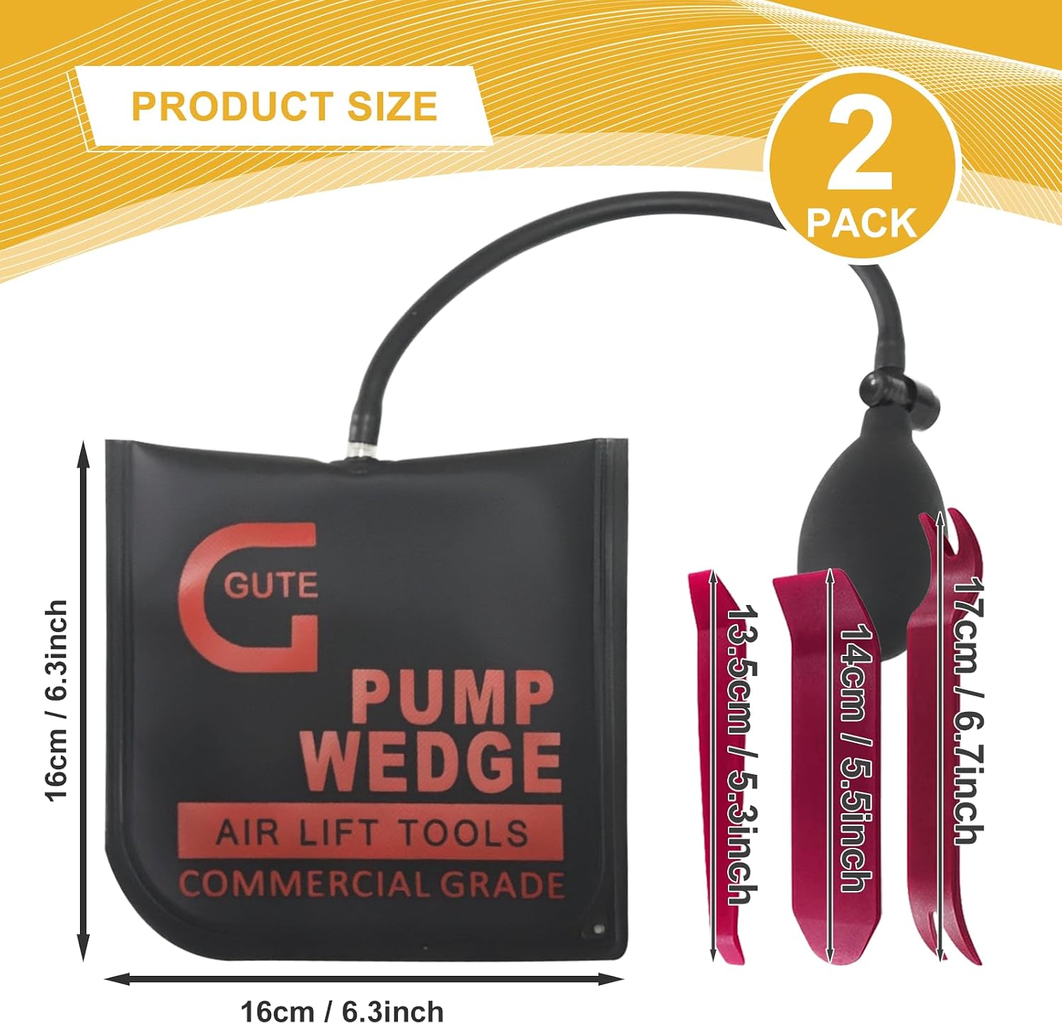 Gute 2Pack Square Air Wedge Bag,Commercial Inflatable Air Wedge Pump Tool,Air Wedge Pump Bag Tool-Professional Leveling Kit,Air Wedge Bag for Variety of Jobs. 300 LB Rating (Square)