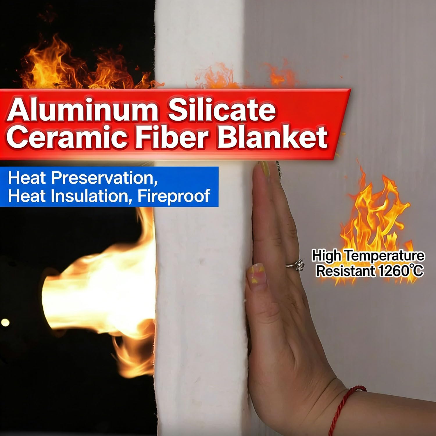 Keramikfaserdecke feuerfeste Isolierung Aluminiumsilikat Keramikfaser feuerfeste Aluminiumfolie Isoliermatte für Pizzaöfen Grill 10mm(Size:61cm*15m)