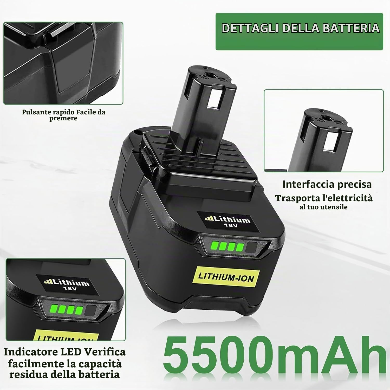 2 Pezzi 18V 5.5Ah/5500mAh Ricambio per Ryobi Batteria 18V Compatibile per Ryobi Batteria RB18L40 RB18L50 P102 P103 P104 P105 P106 P107 P108 + 9.6-18V Caricabatteria per BCL1418H con indicatore LED