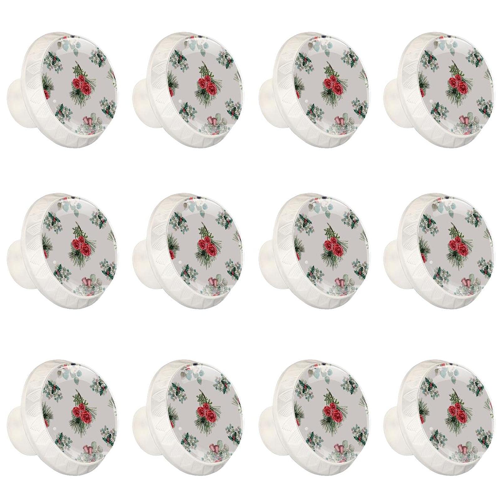 Boutons d'armoires de cuisine ronds à fleurs rouges pour tiroir commode 12 pièces