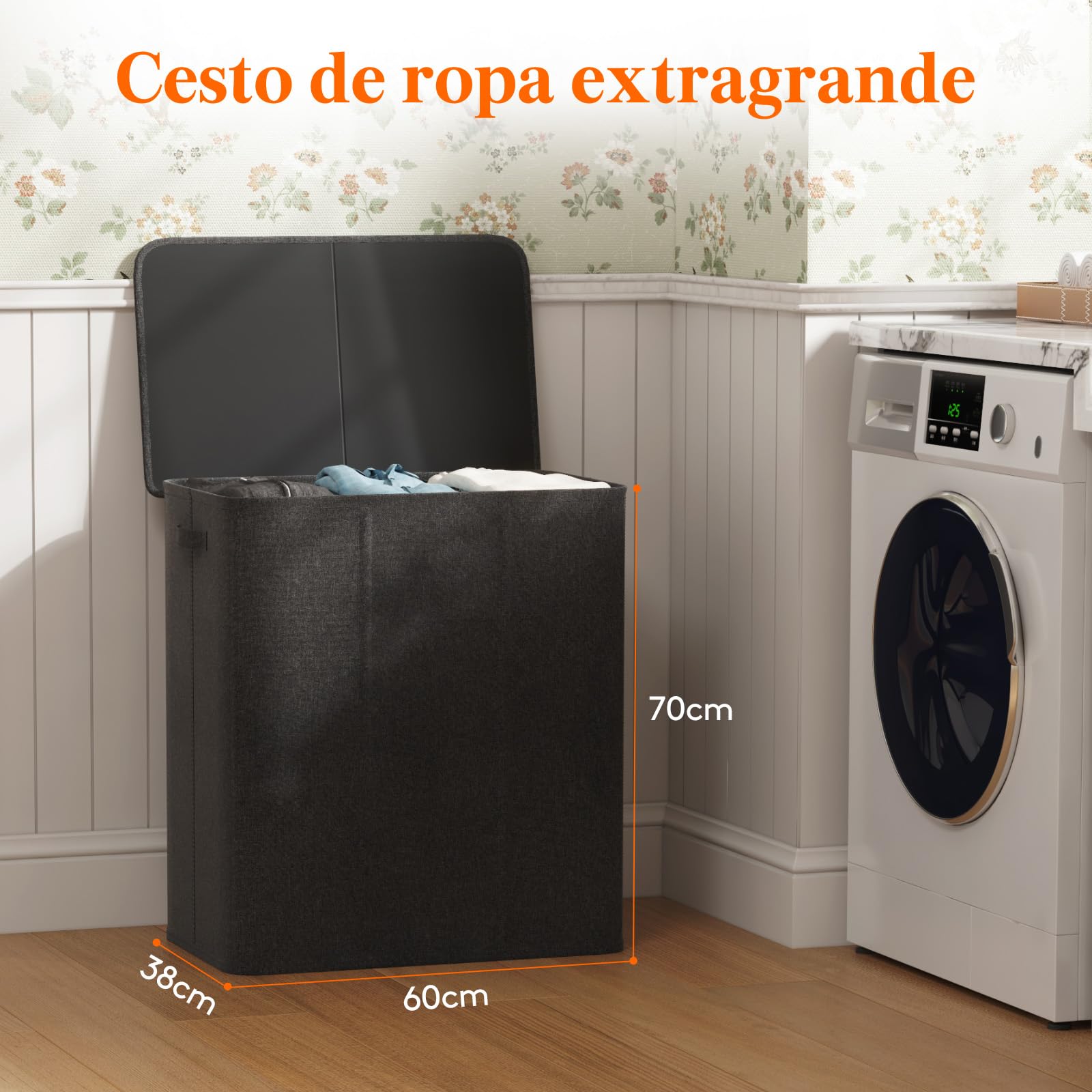 Lifewit 160L Cesto Ropa Sucia 3 compartimentos con Tapa, Grande Cubo Ropa Sucia con 3 Bolsas Para Colada Extraíbles, Cesto Ropa Sucia con Asas para Dormitorio Baño Lavanderia, Gris Oscuro