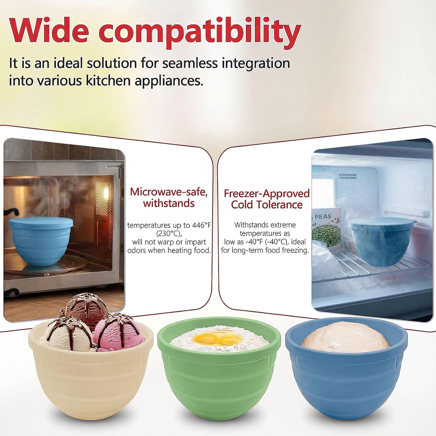 Silicone Bowl Liners with Lids for 5 Qt KitchenAid Stand Mixer Bowls, 3 Pack Collapsible Mixer Bowl Inserts, Reusable Mixing Bowl Liners for Dough, Batter, Cookie Prep, 4.5Qt Blue & Green & White