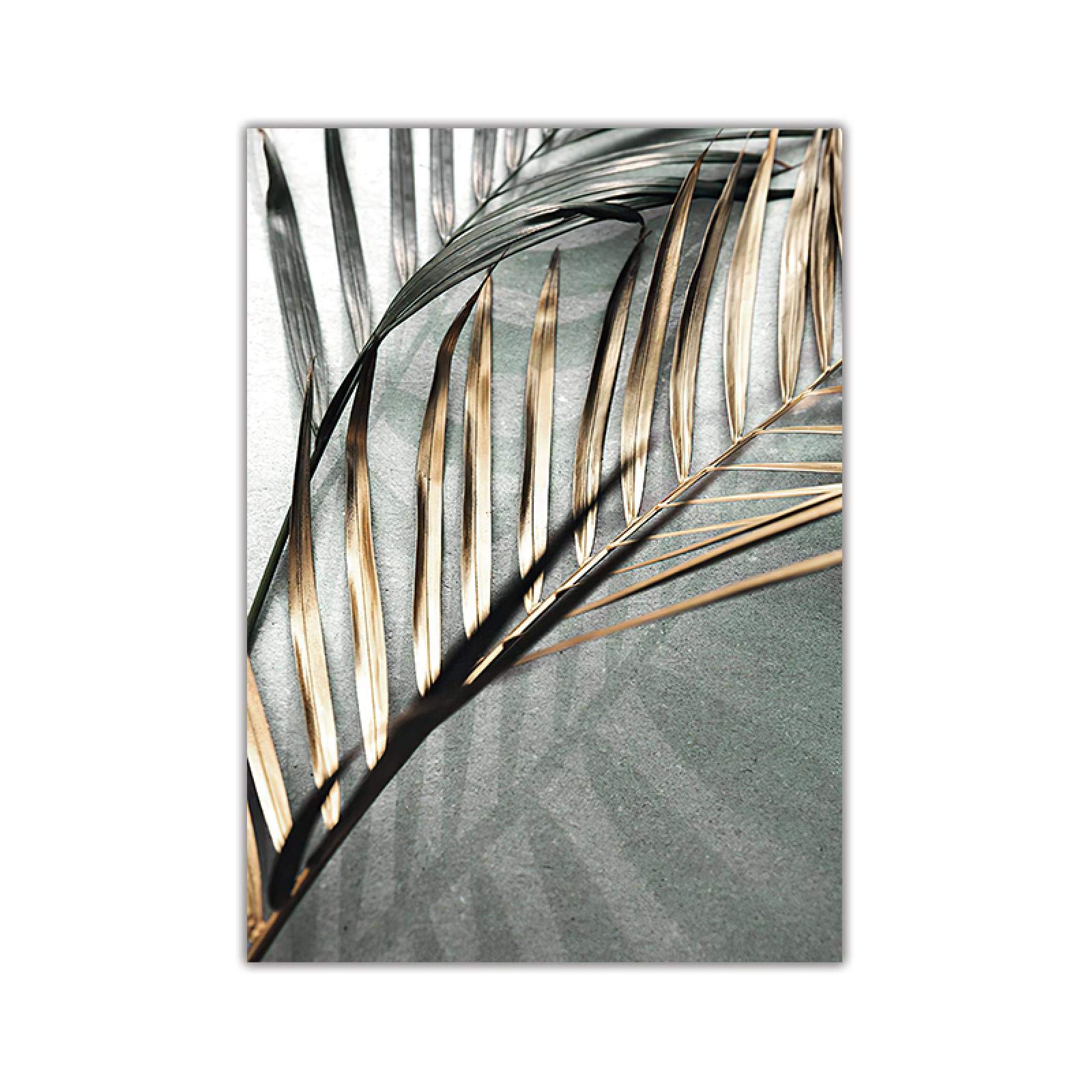 Rumlly Arte de Pared nórdico Hoja de Palma Dorada Planta Lienzo Pintura Cartel impresión Imagen botánica decoración escandinava Obra de Arte 50x70cmx3 sin Marco