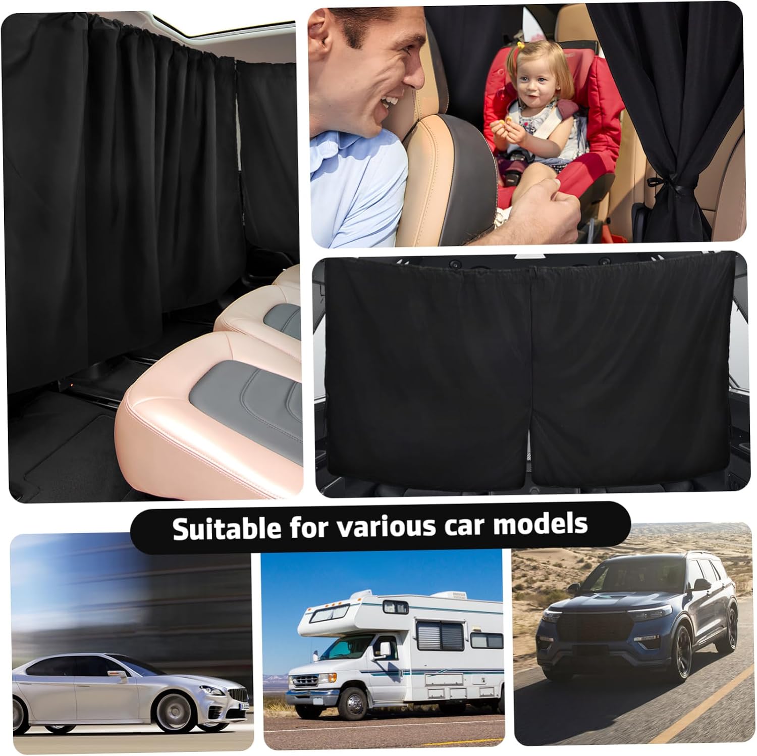 Garneck 1Set Car Privacy Curtains Sun Shade for Side and Rear Windows Durable Easy Installation Sun Protection Compatible with Various Vehicle Models