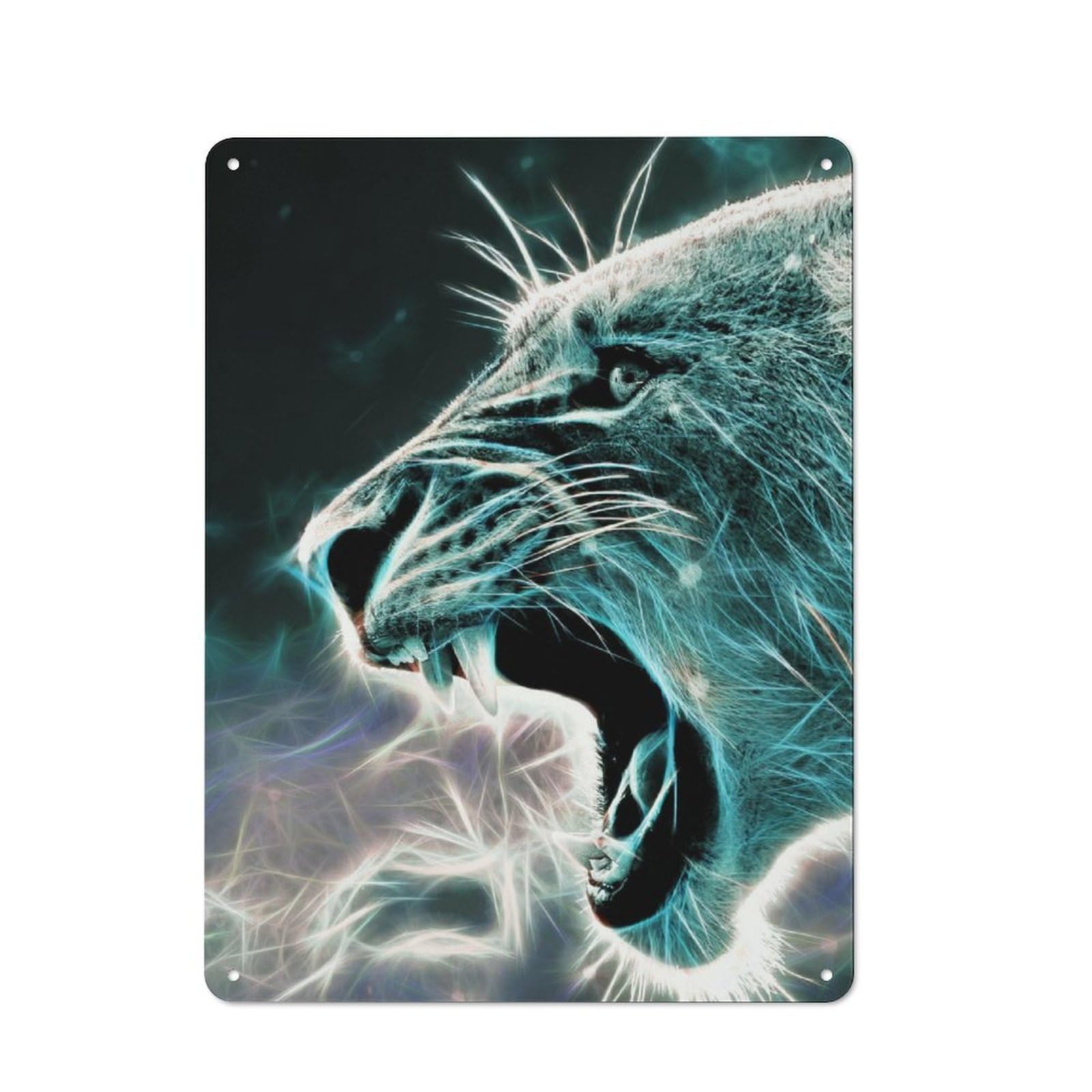 Junmoney Lion Fractal Classic Metal Gift Sign 40X30cm, Small Space Decor For Home, Shop, Pub Or Studio Wall
