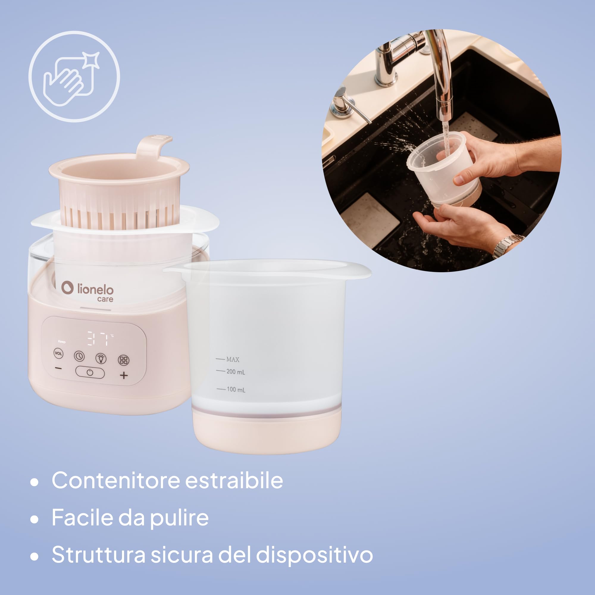 Lionelo Thermup 4.0 Scaldabiberon Neonato e Scaldapappa 6 in 1, Riscaldamento Rapido, Sterilizzazione, Scongelamento, Mantenimento Temperatura, Contenitore Rimovibile, Spegnimento Auto, 400 W