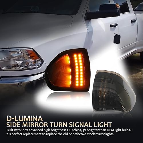 Miniatura 6 de D-Lumina lámparas LED para señal de giro de espejo lateral izquierda y derecha con cubierta de lente ahumada para 2010-2018 Dodge Ram 1500 2500 3500