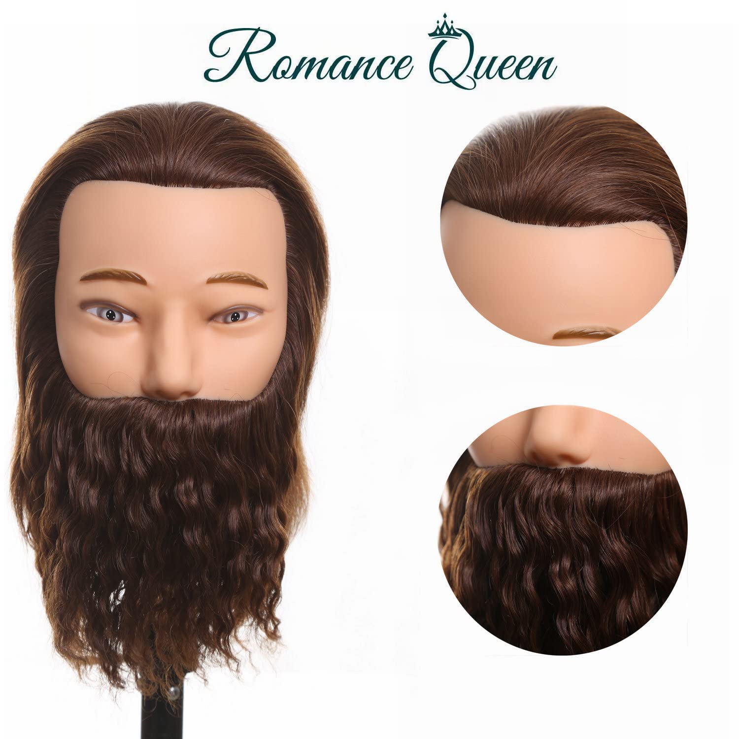 Male Mannequin Head With Hair Human Hair Manikin For Men Cosmetology 8inch Curly Beard Manikin Head With Human Hair with Stand Practice
