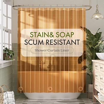 Bathway Shower Curtain Liner, Clear Shower Curtain Liner 72x72 PEVA Waterproof Shower Curtain Liner Plastic with 3 Magnets and 12 Rustproof Metal Grommets, Lightweight Orange Amber Shower Liner