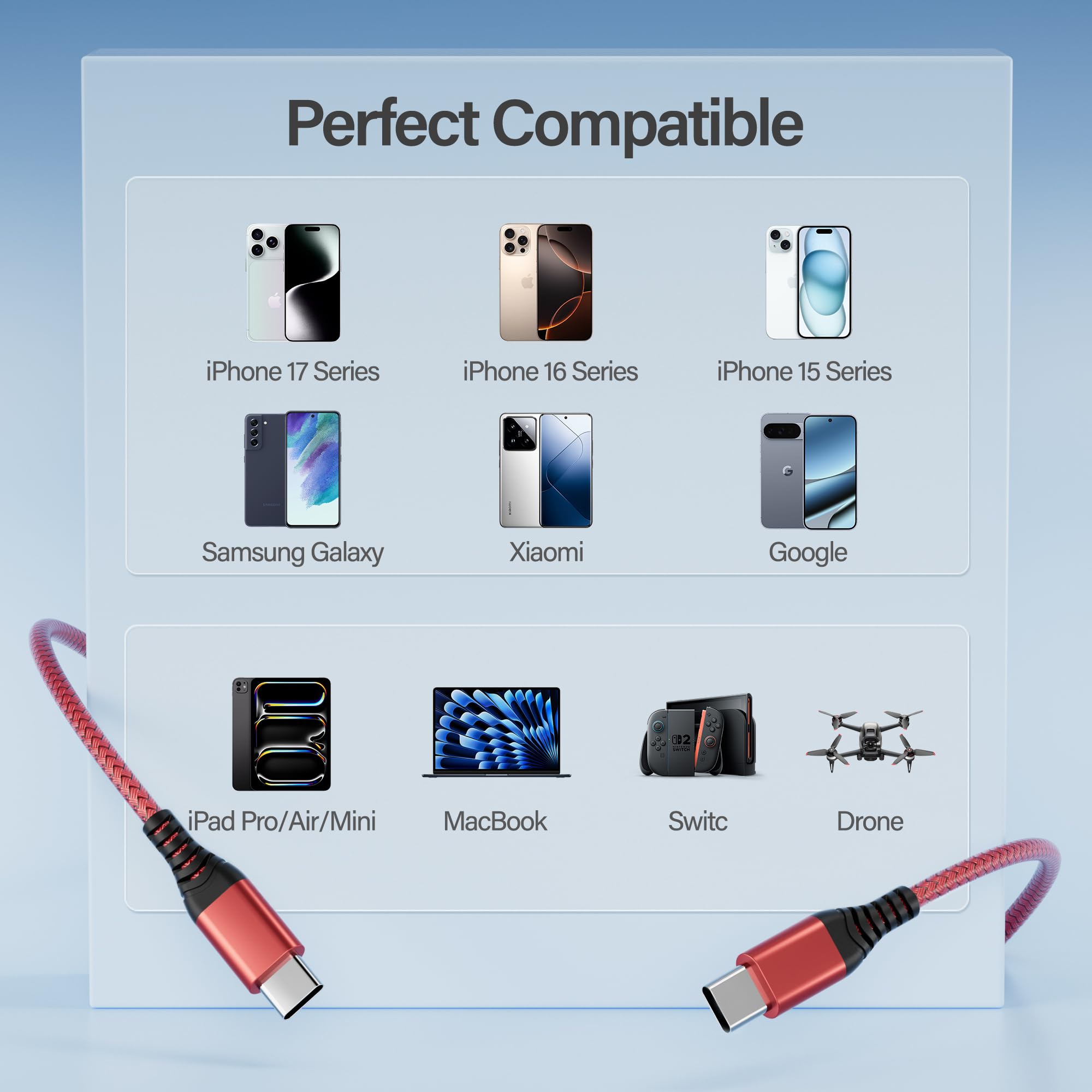 USB C to USB C Cable 3Pack 1M,USB C Charger Cable 60W PD Type C Charger Fast Charging Compatible with iPhone 17/16/15 Pro Max Plus,iPad Pro/Air/Mini Samsung Galaxy and More — view 6