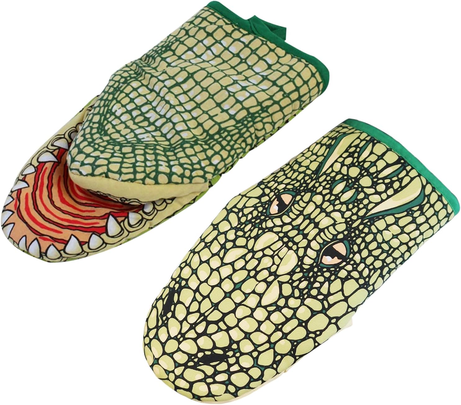 1 Pair Thick Cotton Oven Mitts Cute Cartoon Crocodile Design Baking Gloves Heat Resistant Cooking Gloves with Hanging Loops BBQ Grilling Microwave Mittens Hand Cover Potholder Backer Kitchen Tools