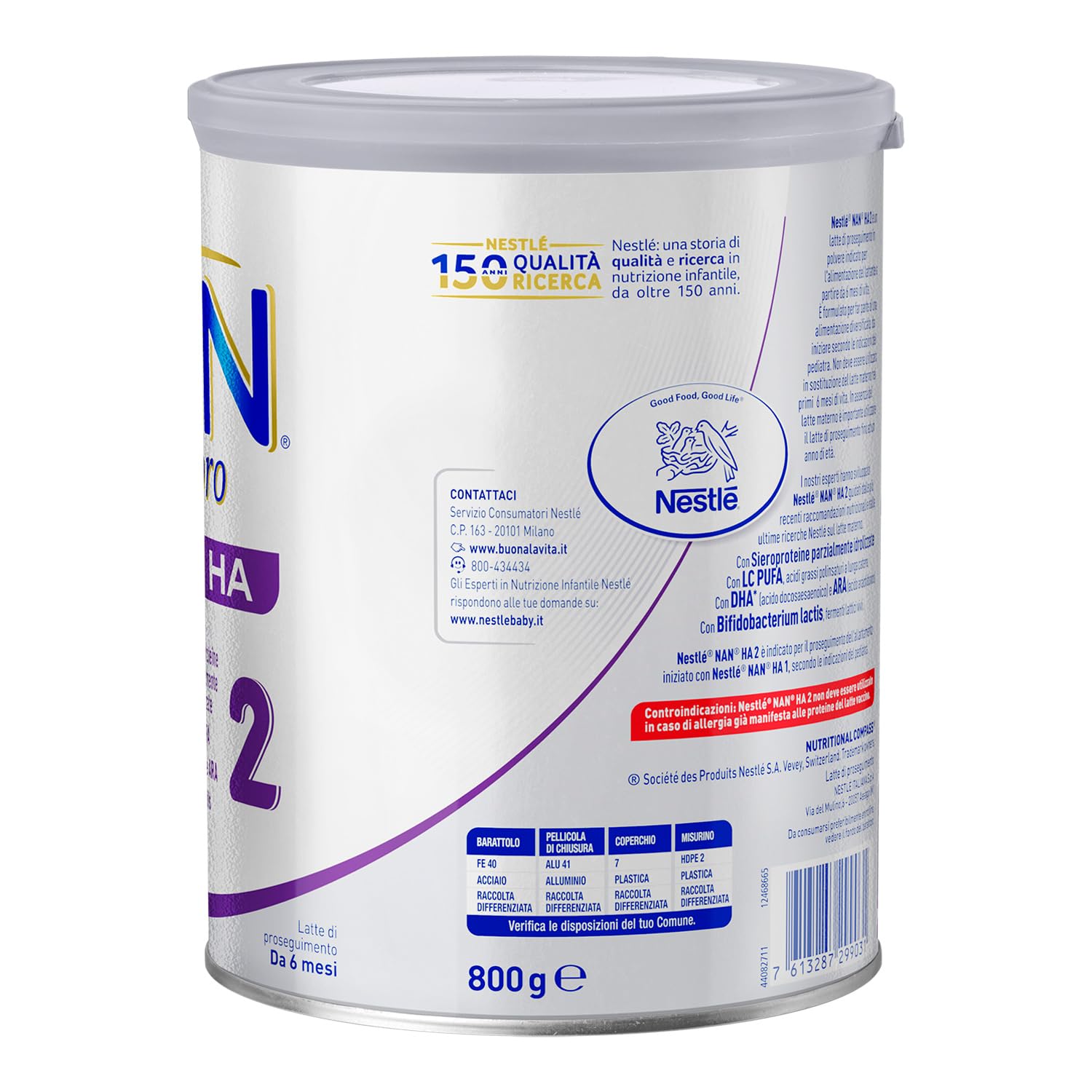 NESTLÉ NAN HA 2 Latte di Proseguimento Polvere da 6 mesi, Latta 800g