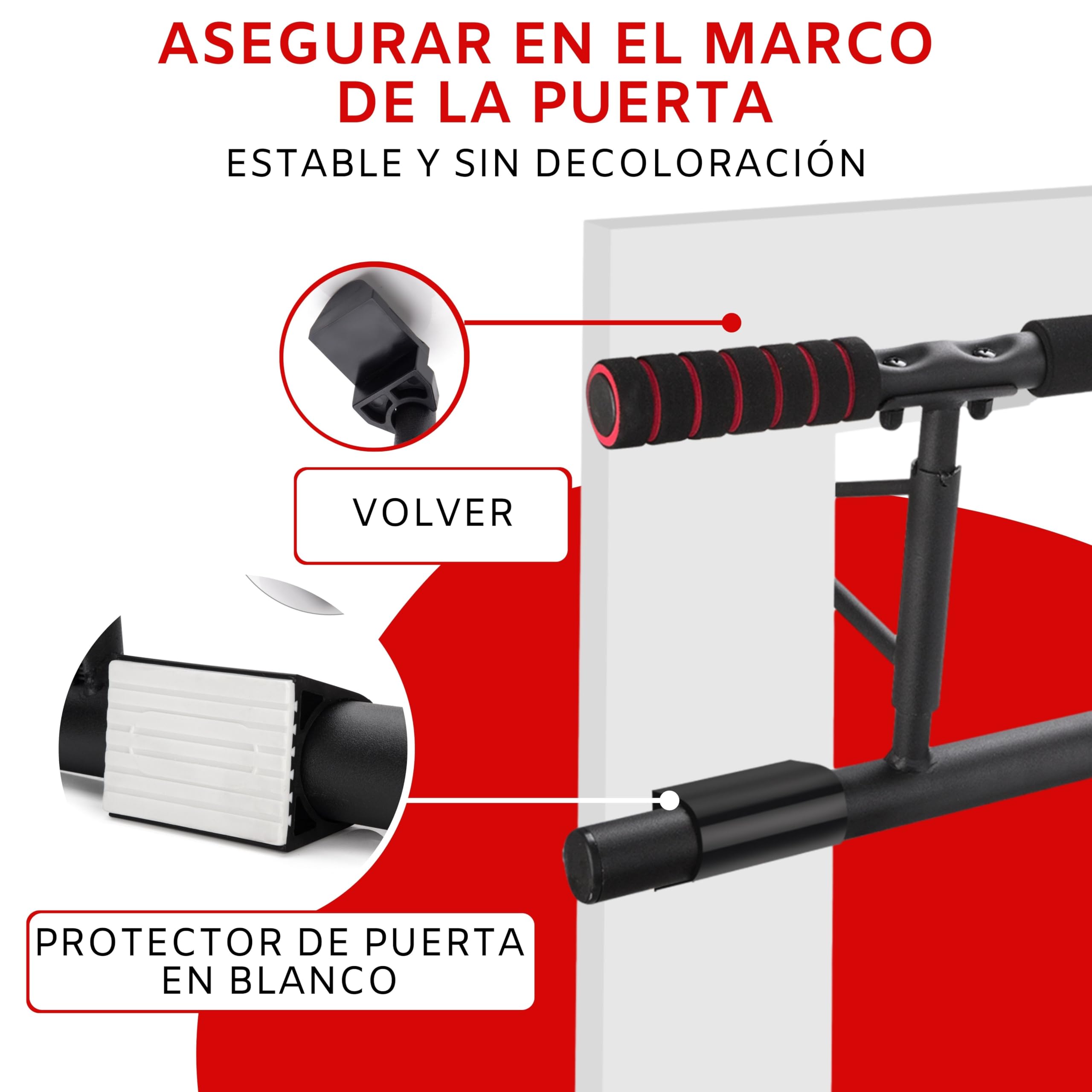 riijk Barra Dominadas para Puerta Sin Fijación | Barra de Tracción Sin Tornillos para Marco de Puerta | Barra de Tracción Profesional | Pull Up Bar