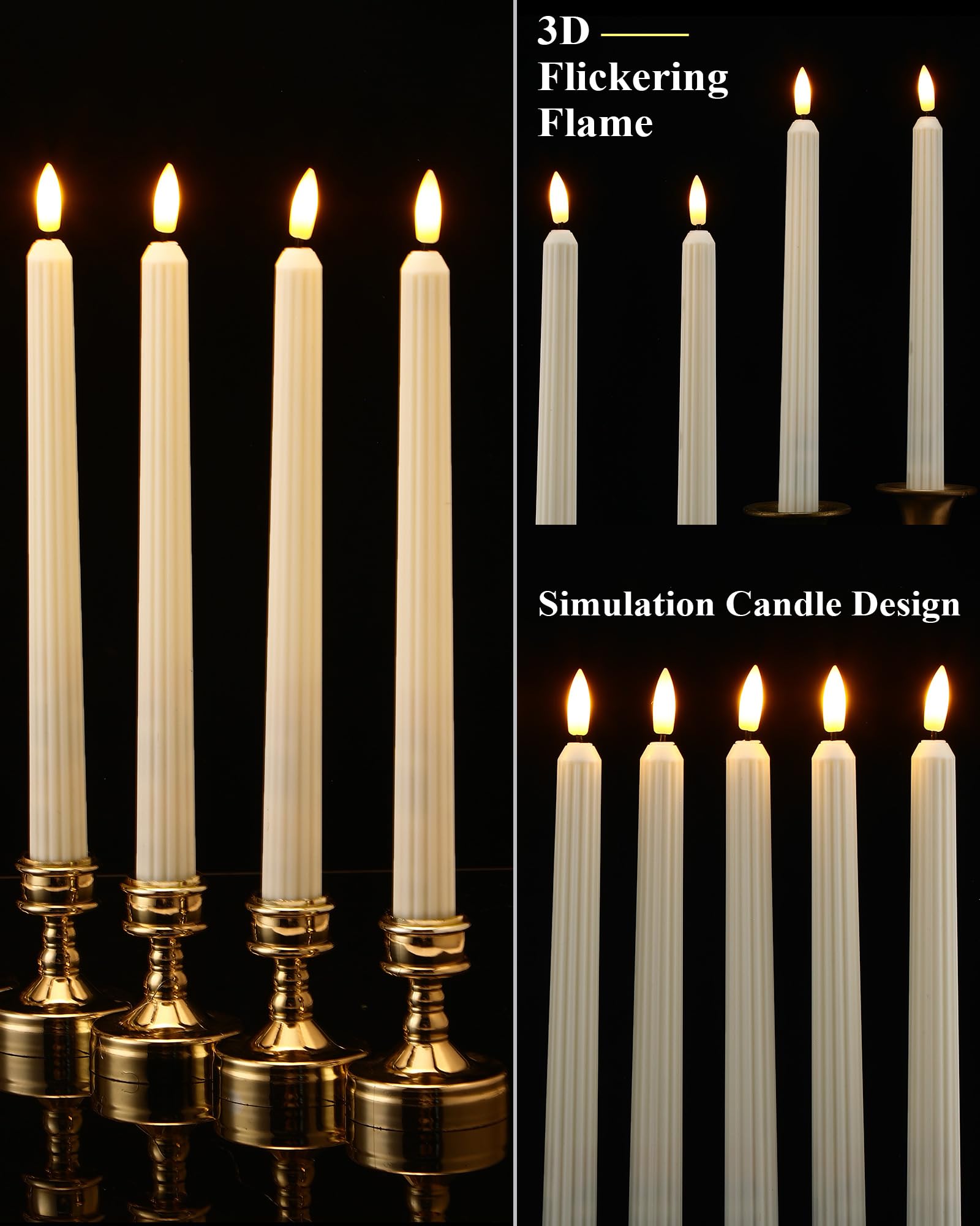 Treela 36 candele coniche senza fiamma, 28 cm, tremolanti LED finte, alimentate a batteria, elettriche, per Natale, Halloween, compleanno, festa di nozze (bianco avorio, colonna romana)
