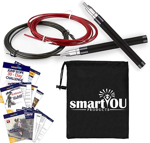 Cuerda de saltar de alta velocidad por smartYOU  Calidad premium  Mejor para cardio, MMA, boxeo, WOD  Cuerda de acero con revestimiento de goma