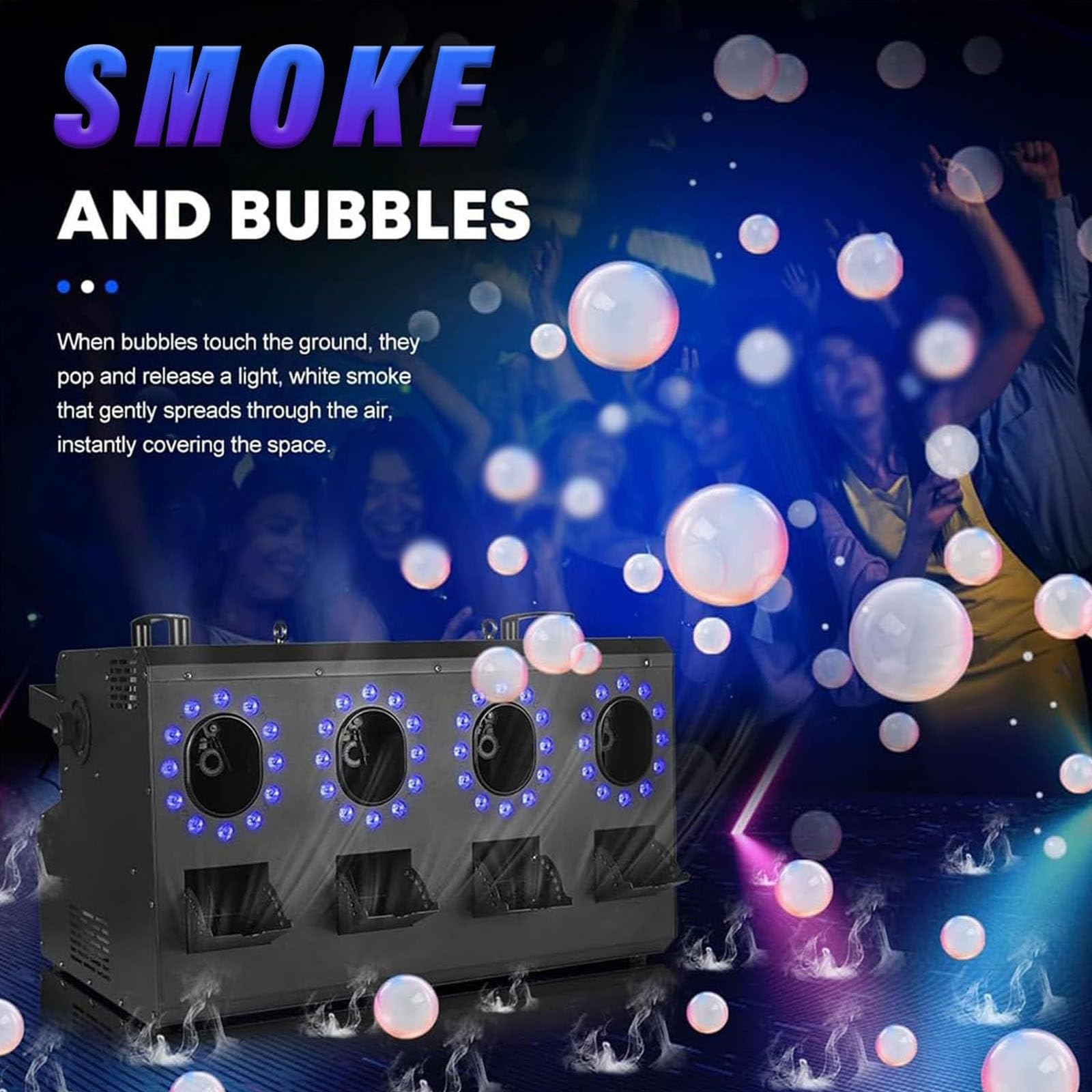 MáQuina De Burbujas De Humo Profesional Con Luces, MáQuina De Burbujas De Humo Con Led De 3000 W, Efecto Dmx, 48 Luces Led De 3 W, 4 Boquillas, Panel De Control Lcd, Capacidad Del Tanque: 1.2 L