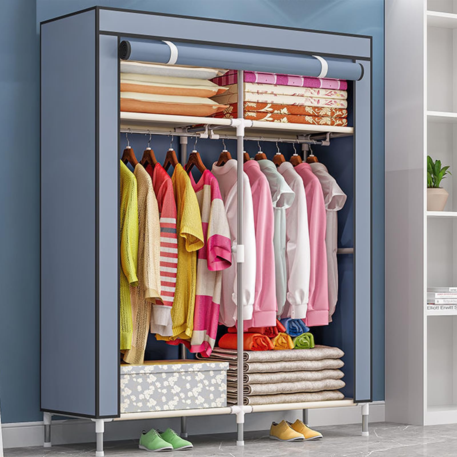 Faltschrank 90x46x168 cm In ASCH GRAU - Mit Reißverschluss Stoffschrank Kleiderschrank, Tragbarer Kleiderschrank, Mit Kleiderstange, Fächern
