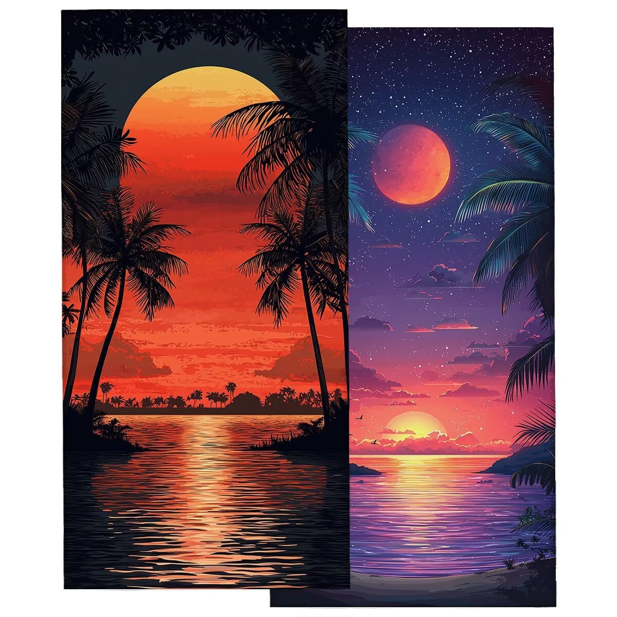 Telo Mare Microfibra, Telo Mare Grande 100x220cm 2 Pezzi, Asciugamano Palestra Donna Asciugatura Rapida, Antisabbia Asciugamano Microfibra, Leggero Asciugamani Palestra per Regalo (Paesaggio) -4378