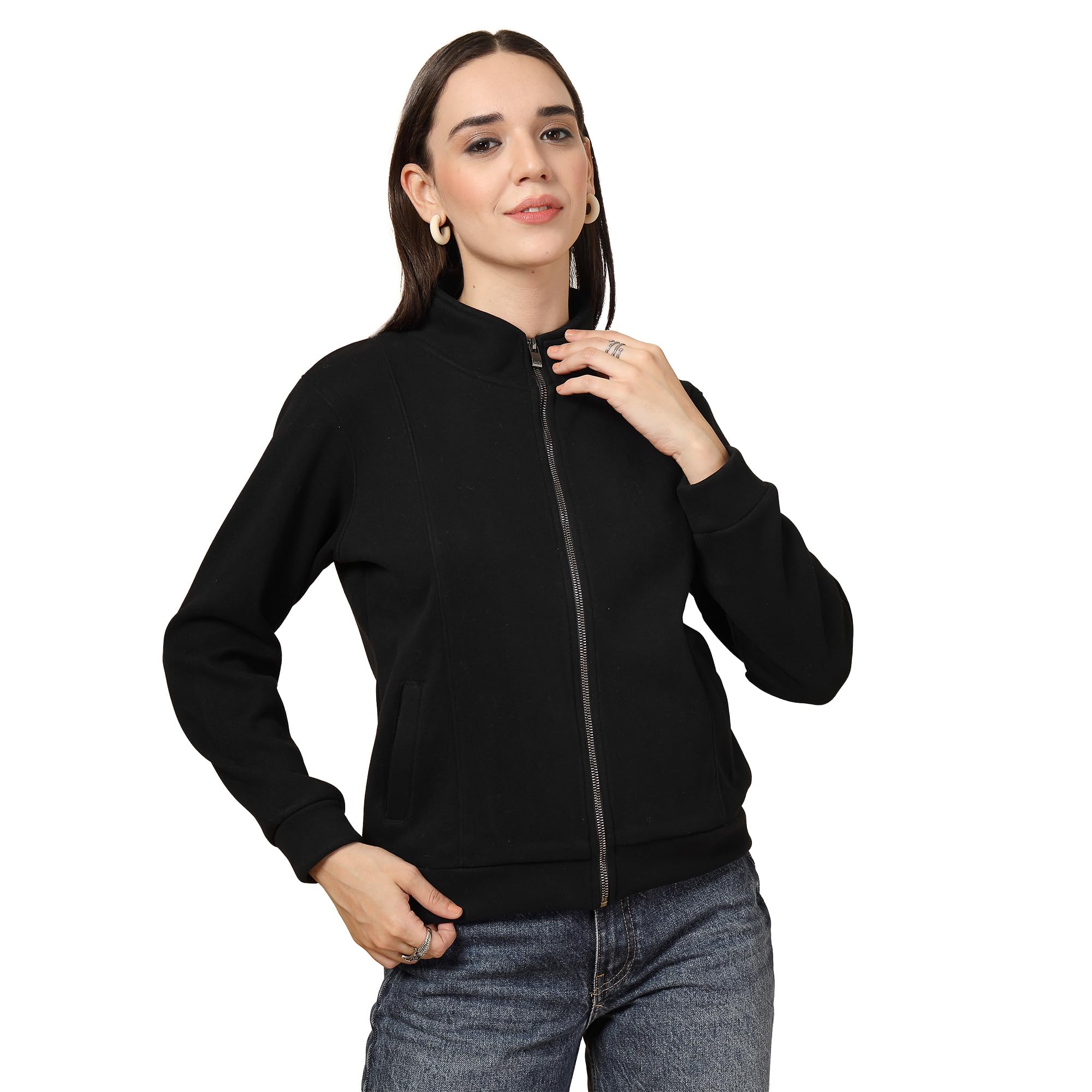 Women Solid Mock Collar Sweatshirt-picture-19