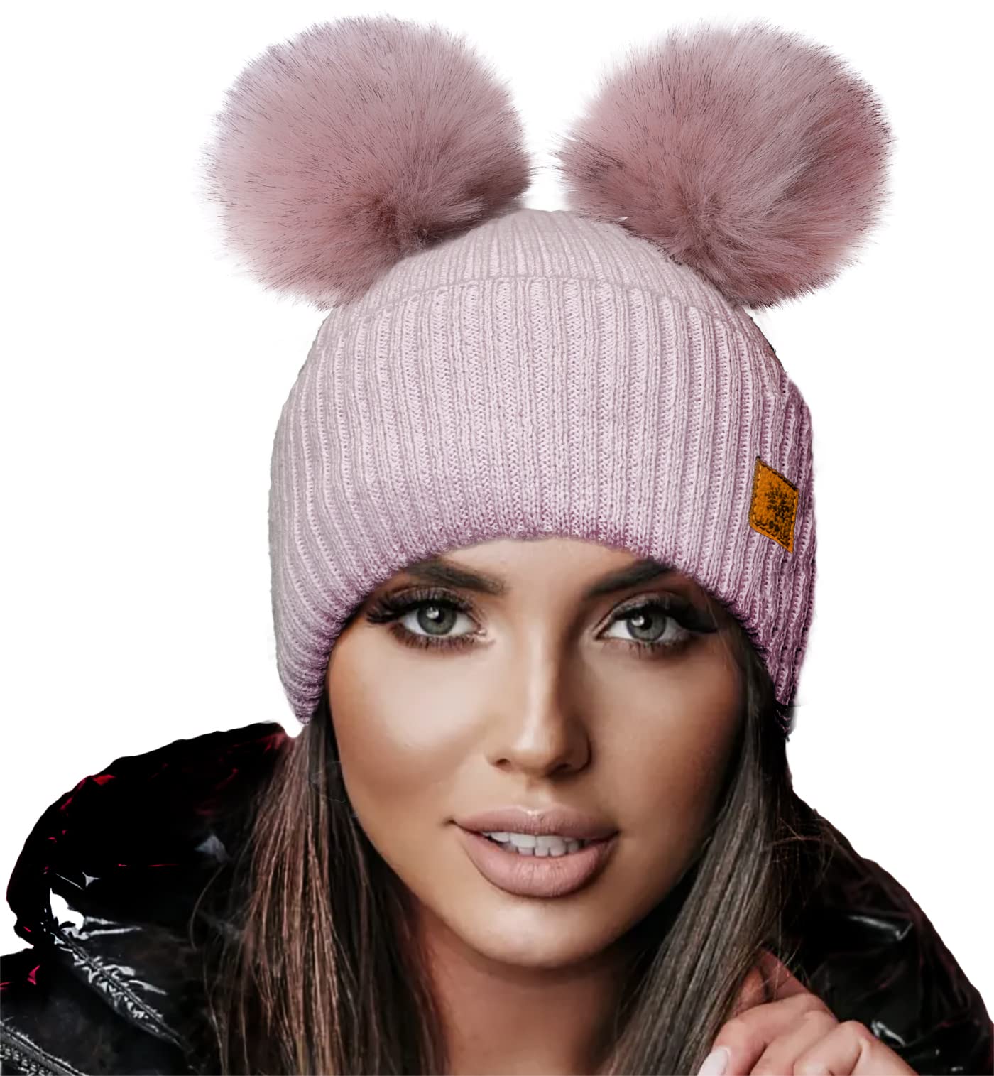 4Sold Women's Megi Power Pink Miki Colour Girls Winter Hat Wool Knitted Beanie With Double Pom Pom Cap Ski Snowboard Bobble (Megi Power Pink)
