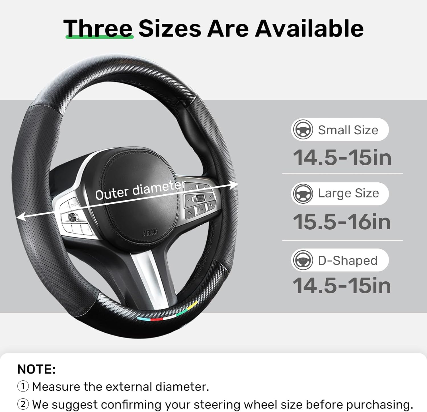 Zanch Car Steering Wheel Cover, Premium Microfiber Leather, Non-Slip, Breathable, Durable, All-Season Comfort, Compatible with Nissan 14.5-15 Inch Steering Wheels